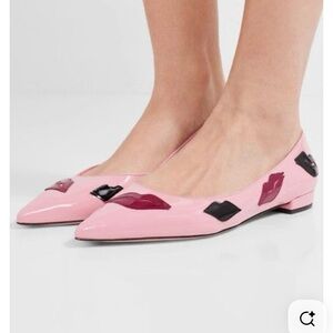 🇮🇹 PRADA | Pink Patent Leather | Kiss Print Flats